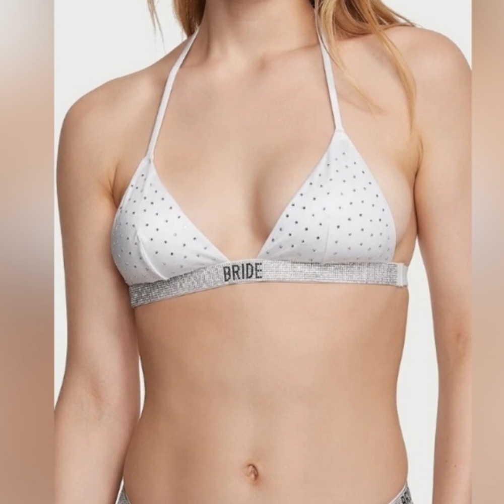 Victoria’s Secret VS Bride Rhinestone White Halter Bikini Top in Medium